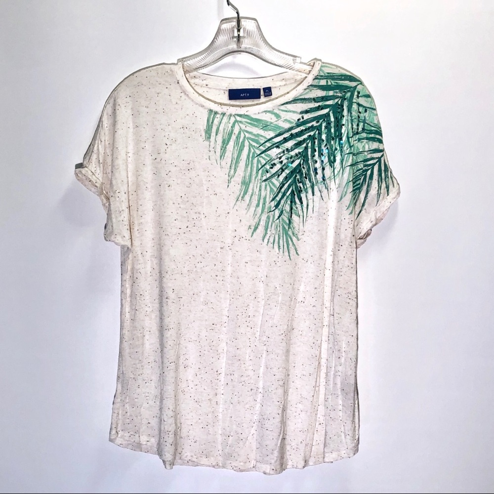 Apt. 9 Creamy White Green Jungle Leaf Top